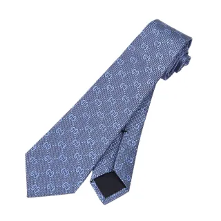 【GUCCI 古馳】滿版GG 蠶絲男仕領帶(淺藍)