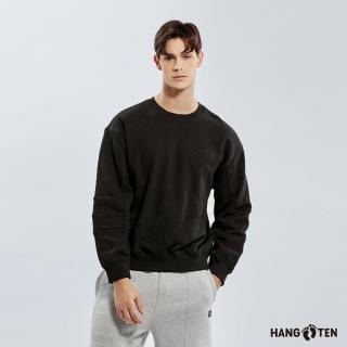 【Hang Ten】中性款-韓國同步款-內刷毛後背大圖大學T(黑)