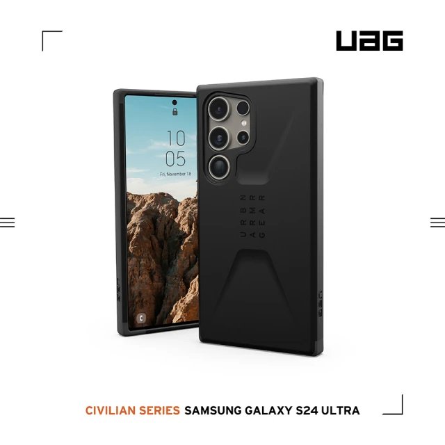 UAGUAG Galaxy S24 Ultra 耐衝擊簡約保護殼-黑(支援無線充電)