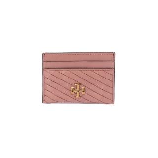 【TORY BURCH】Kira Moto縫線仿舊設計金屬LOGO卡夾(粉色)