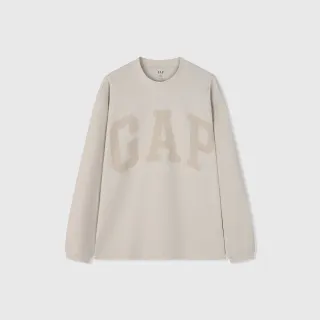 【GAP】男裝 Logo純棉圓領長袖T恤-灰白色(452532)