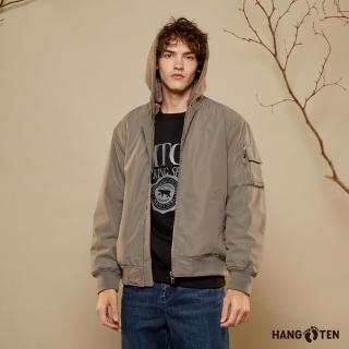 【Hang Ten】男裝-韓國同步款-可拆帽鋪棉保暖寬鬆外套(軍綠)