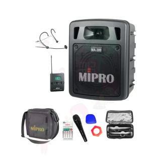 【MIPRO】MA-300(最新二代藍芽/USB鋰電池 單頻道迷你無線擴音機+1頭戴式麥克風+1發射器)