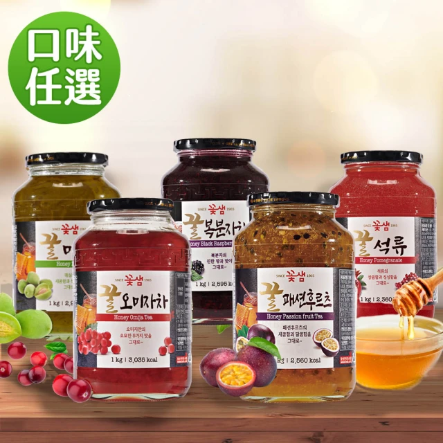 韓味不二 花泉頂級蜂蜜果醬茶系列3罐組1kg/罐(百香果茶/