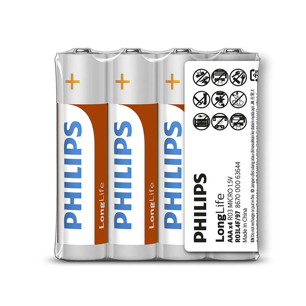 【PHILIPS 飛利浦】4號碳鋅電池 100顆