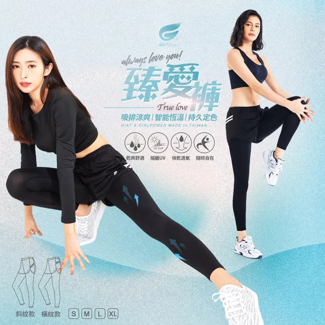 【GIAT吉亞特】假兩件吸濕排汗運動休閒長褲(台灣製MIT/舒適彈力/有口袋 路跑 瑜珈 健身 登山 居家休閒)