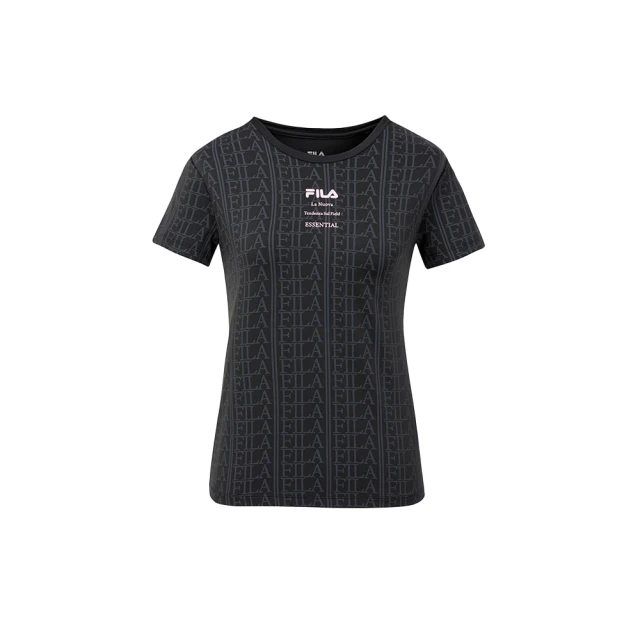 FILA官方直營 女LYCRA彈性圓領T恤 機能T恤-黑(5TEY-1606-BK)
