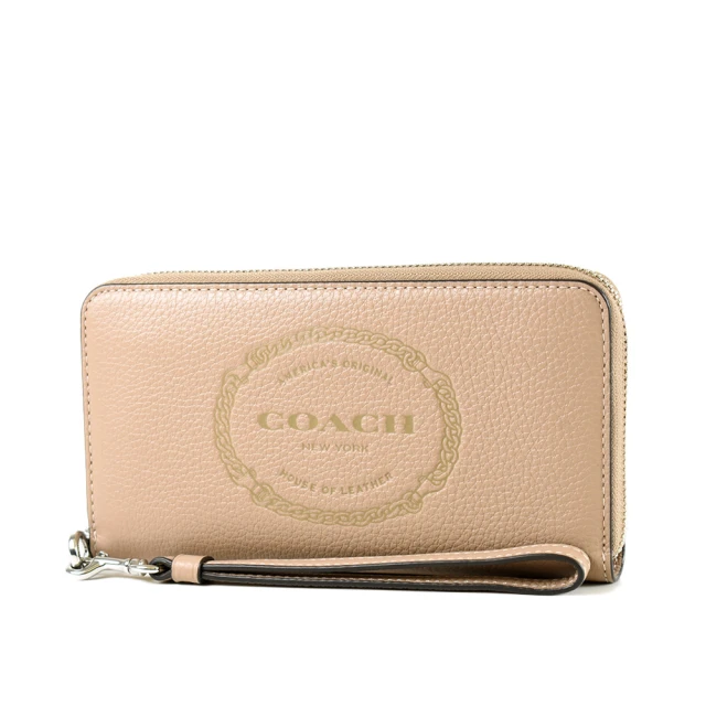 COACH C LOGO手掛式拉鍊零錢袋長夾禮盒(花卉/米白