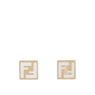 【FENDI 芬迪】Forever Fendi 琺瑯標誌方形耳環(金色/白色)