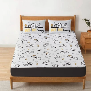 【享夢城堡】雙人床包枕套5x6.2三件組(史努比SNOOPY 好友款-灰白)