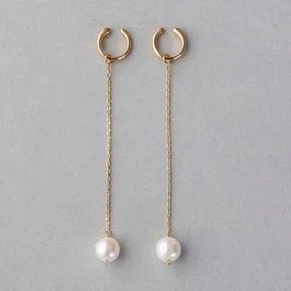 【ete】單顆珍珠墜鍊C型夾式耳環(金色)