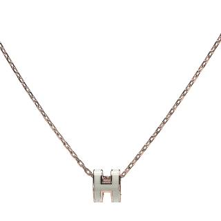 【Hermes 愛馬仕】經典Pop H立體簍空橢圓LOGO項鍊(小 白/玫瑰金H147992F-WHITE-ROSE)