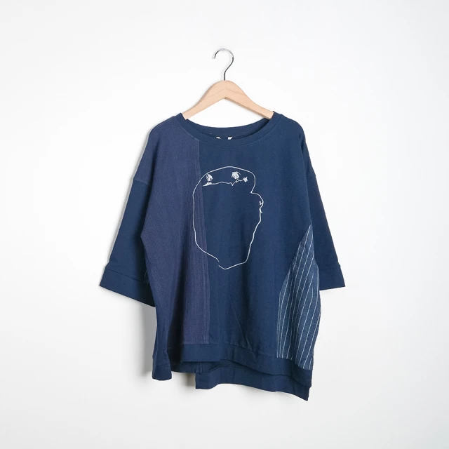 MOSS CLUB 圓凸點設計領型變化長袖襯衫(藍 米) 推