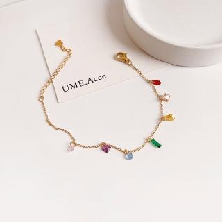 【UME.Acce】彩虹天然石鈦鋼手鍊(鈦鋼 手鍊 鈦鋼手鍊 設計感手鍊 彩色 天然石 不退色項鍊 鍍18K