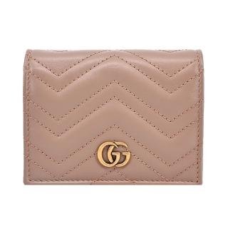 【GUCCI 古馳】GG Marmont 絎縫牛皮暗釦短夾(藕粉)