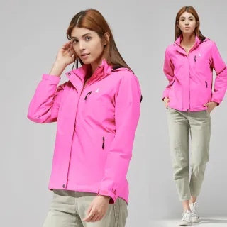 【JOHN DUKE 約翰公爵】女款 亮粉 紅 女外套 輕量 防風 防潑水 可拆式 連帽 衝風 風衣 外套(32-2K9252W)