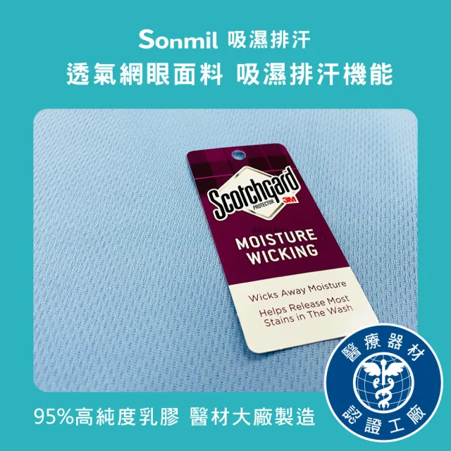 【sonmil】3M吸濕排汗95%高純度乳膠床墊3尺5cm單人床墊 零壓新感受(頂級先進醫材大廠)