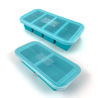 【Souper Cubes】多功能食品級矽膠保鮮盒-2件組2格+4格(美國FDA食品級 獨家專利設計)
