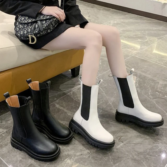 STEVE MADDEN HOLLY 皮革小方頭粗跟長靴(黑