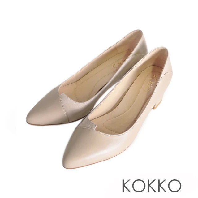 KOKKO 集團 優雅氣質柔軟綿羊皮粗跟包鞋(駝灰色)