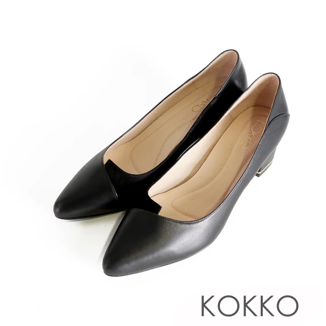 KOKKO 集團 優雅氣質柔軟綿羊皮粗跟包鞋(黑色)折扣推薦