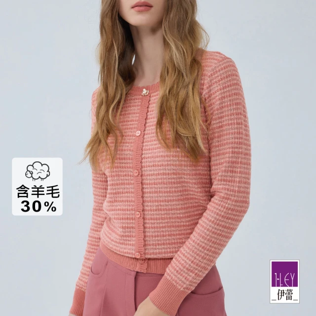 ILEY 伊蕾 雙色粉格紋混羊毛針織上衣(粉色；M-XL；1234455009)