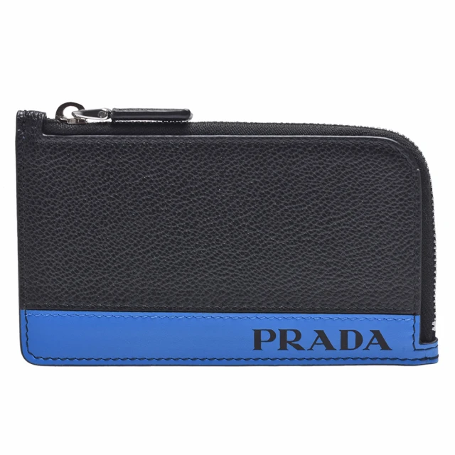 PRADA 普拉達PRADA 普拉達 經典品牌LOGO牛皮拉鍊卡夾/零錢包(黑2MC021-VIT.MICRO GRAIN-NERO+MAREA)