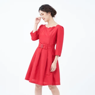 【RED HOUSE 蕾赫斯】素面花瓣領洋裝(紅色)