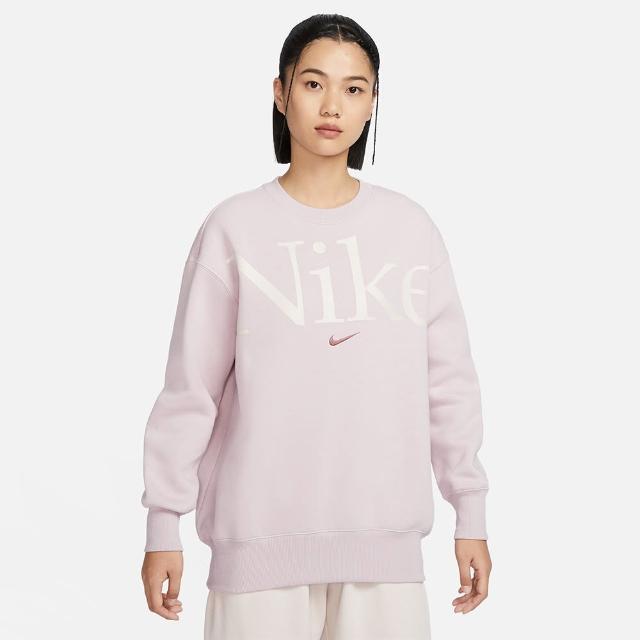 【NIKE 耐吉】上衣 女款 長袖上衣 大學T 磨毛 寬鬆版型 AS W NSW PHNX FLC OS LOGO CREW 紫 FN3655-019