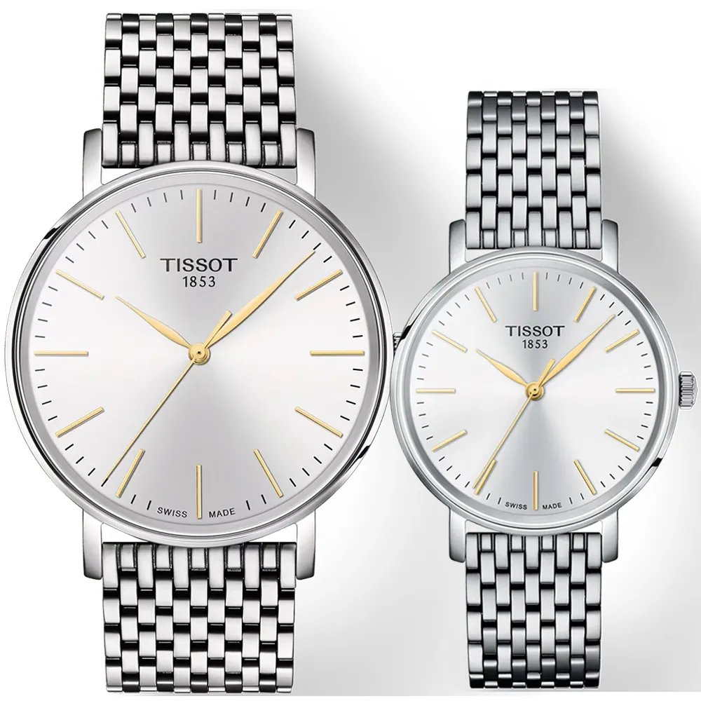 【TISSOT 天梭】Everytime 經典雋永大三針情侶手錶 對錶 母親節 送禮 禮物(T1434101101101+T1432101101101)