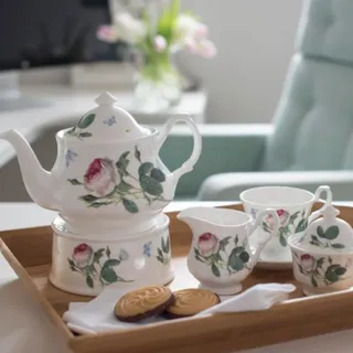 【英國ROY KIRKHAM】Palace Garden 玫瑰花園系列450ml 早餐骨瓷杯盤組(咖啡 花茶 杯盤組)