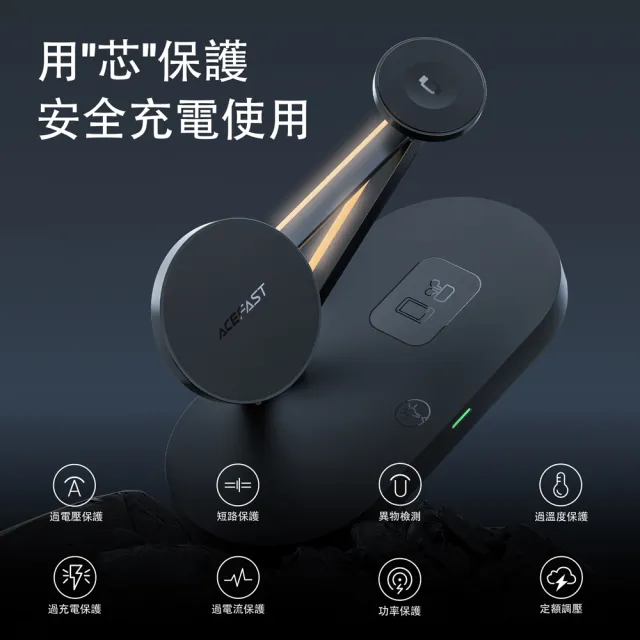 【ACEFAST】35W E9 MagSafe磁吸LED氣氛燈三合一無線充電座(支援iPhone、Apple手錶、耳機同時充電)