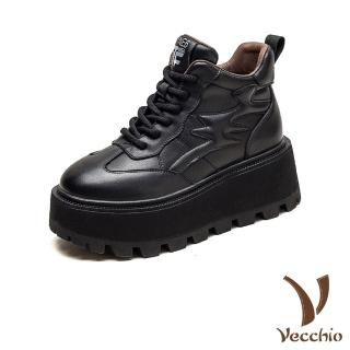 【Vecchio】真皮休閒鞋 厚底休閒鞋/真皮頭層牛皮復古擦色個性厚底休閒鞋(黑)