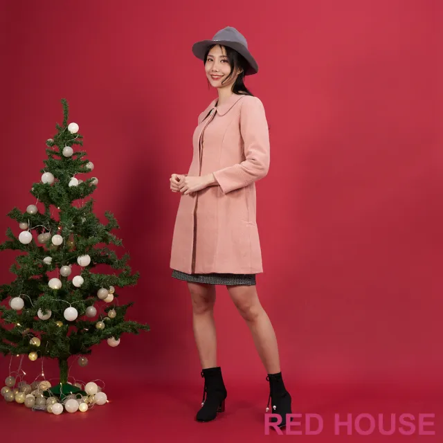 【RED HOUSE 蕾赫斯】質感素雅羊毛混紡大衣(蜜桃粉)