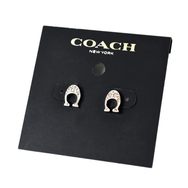 COACH CC Logo 刻印馬蹄圓弧針式耳環(金色)品牌