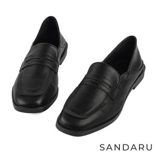 【SANDARU 山打努】樂福鞋 方頭兩穿平底便仕樂福鞋(黑)