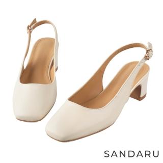 【SANDARU 山打努】跟鞋 真皮方頭素面後空中跟鞋(奶白)