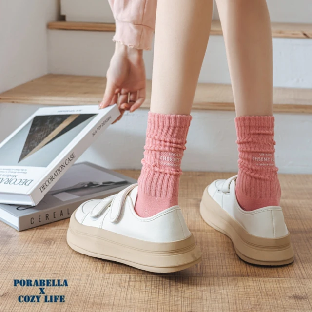【Porabella】襪子 素色中筒襪 堆堆襪 女襪 長筒襪 英字襪 SOCKS