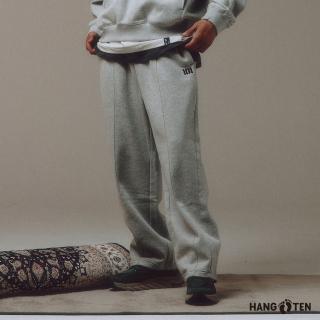 【Hang Ten】男裝-韓國同步款-WIDE LEG FIT內刷毛鬆緊腰頭抽繩寬版休閒針織長褲(灰)