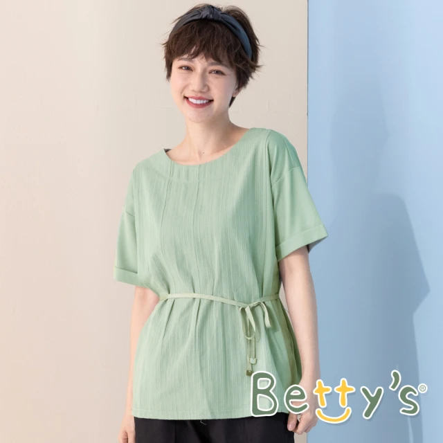 【betty’s 貝蒂思】拼接綁帶純色T-shirt(淺藍綠)