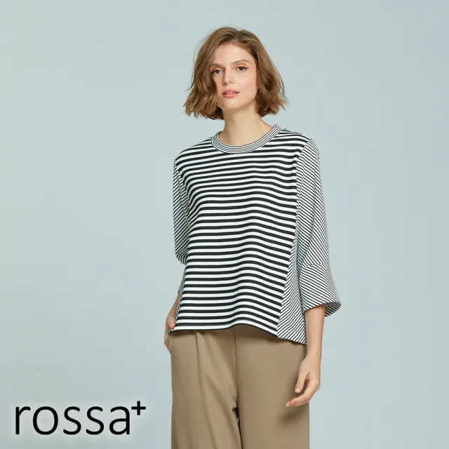 【AZUR】ROSSA休閒寬細交錯條紋上衣