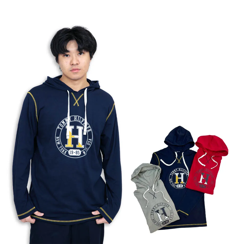 【Tommy Hilfiger】Tommy Hilfiger 薄帽T 縫線 無刷毛 湯米 帽T 大尺碼 上衣(薄帽T9669BZ5)