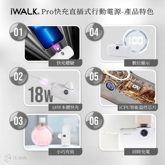 【iWALK】PRO 五代 4800mAh 快充直插式口袋行動電源(Lightning/Type-c接頭任選)