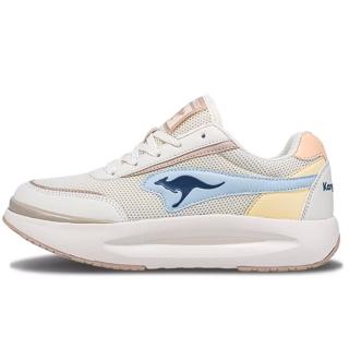 【KangaROOS】美國袋鼠鞋 女 BREAK 美式厚底貝果慢跑鞋 卡其藍黃(KW41271)