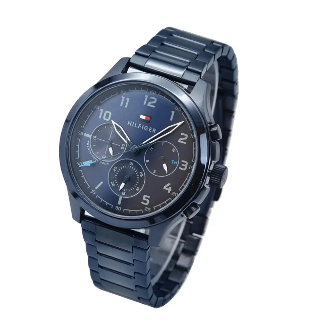 【Tommy Hilfiger】藍色系 三眼日期顯示 藍色不鏽鋼錶帶 45mm 男錶 手錶 母親節(1791853)