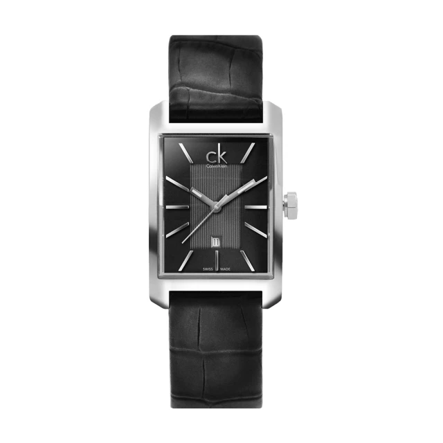Calvin Klein 凱文克萊Calvin Klein 凱文克萊 Window系列 銀框 黑面 矩形錶 黑色皮革錶帶 手錶 腕錶 CK錶(K2M23107)