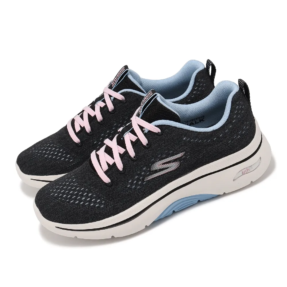 【SKECHERS】休閒鞋 Go Walk Arch Fit 2.0 女鞋 黑 藍 輕量 緩震 回彈 健走鞋 運動鞋(125311-BKBL)