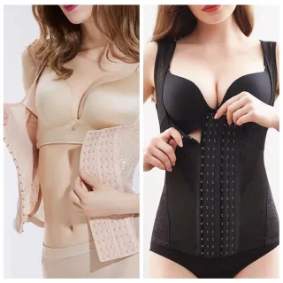 【Porabella】收腹背心 排扣連身衣 緊身衣 馬甲  彈性背心 連身背心  胸墊可拆