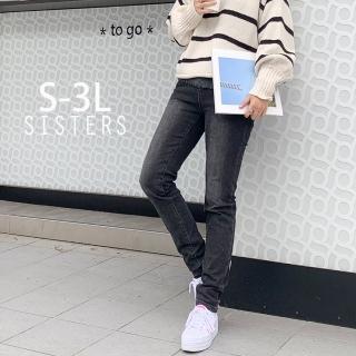 【SISTERS】現貨 顯瘦黑灰刷色窄管鬆緊腰牛仔褲 長褲/S-3L(新品/褲子/女長褲/顯瘦/窄管褲/丹寧)