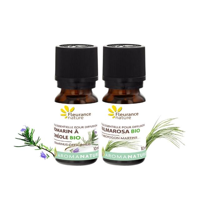 【Fleurance Nature 芙樂思】玫瑰草+迷迭香 10ml 天然有機精油(精油2入組)